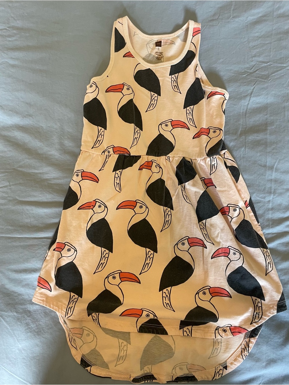 Tea Collection Cream Toucan Tank Dress with Black and Orange Accents